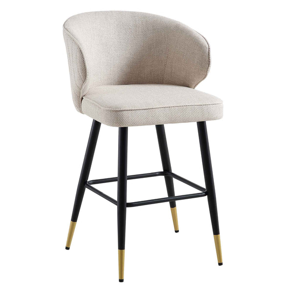 Langham Set of 2 Oatmeal Woven Fabric Upholstered Carver Counter Stools