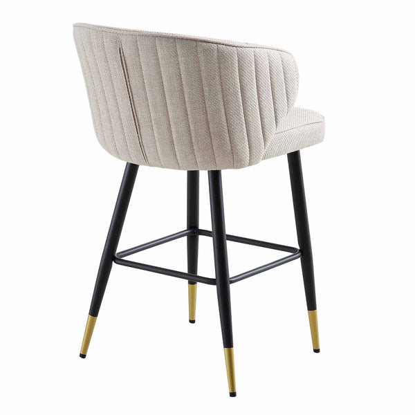 Langham Set of 2 Oatmeal Woven Fabric Upholstered Carver Counter Stools