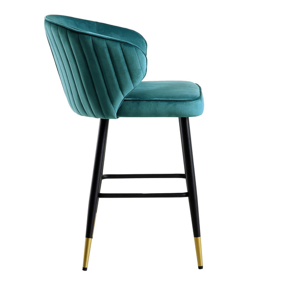 Langham Set of 2 Teal Velvet Upholstered Carver Counter Stools