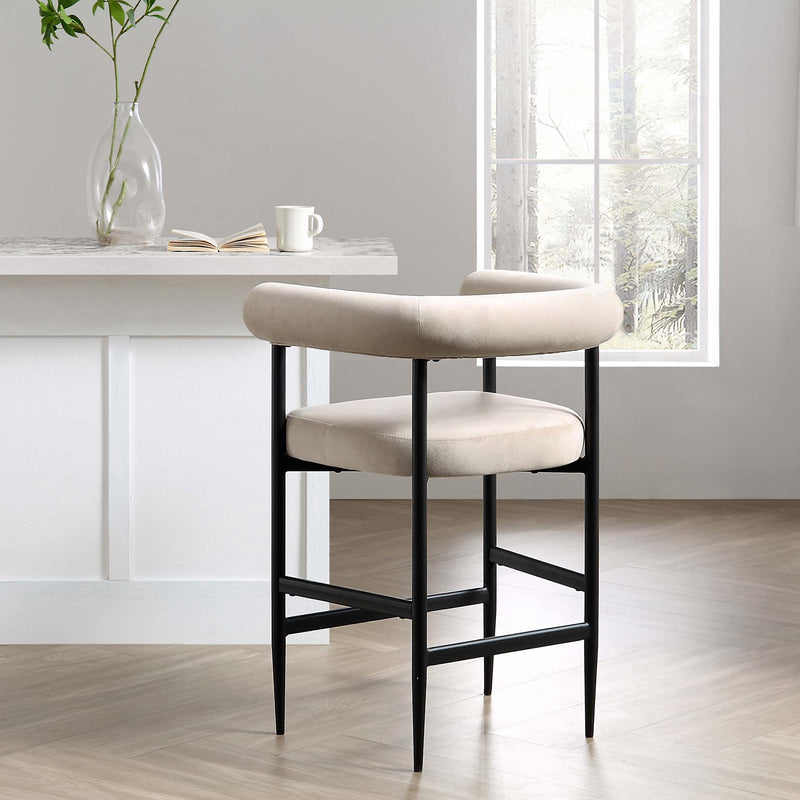 Fulbourn Champagne Velvet Counter Stool with Black Legs