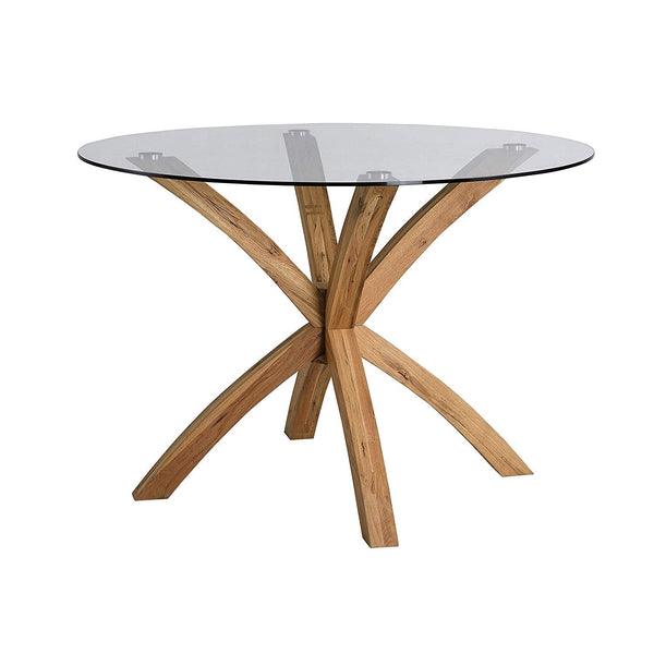 Lugano Round Glass Top Dining Table with Solid Oak Legs