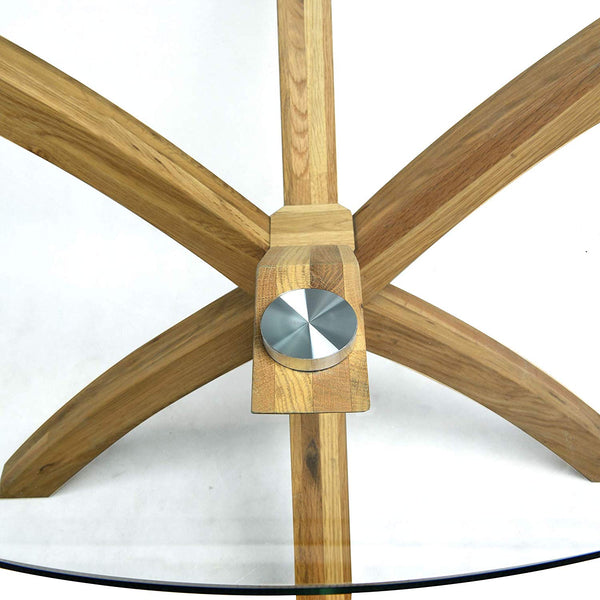 Lugano Round Glass Top Dining Table with Solid Oak Legs