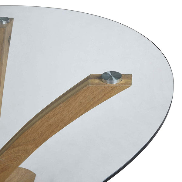 Lugano Round Glass Top Dining Table with Solid Oak Legs