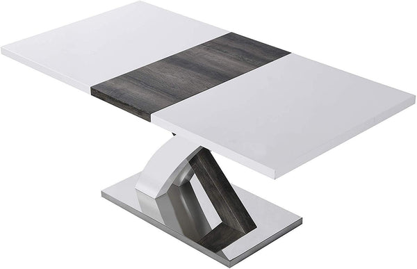 BASEL High Gloss White Extendable 6 to 8 Seater Dining Table with Stainless Steel Base
