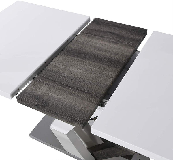 BASEL High Gloss White Extendable 6 to 8 Seater Dining Table with Stainless Steel Base