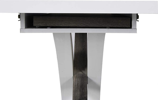 BASEL High Gloss White Extendable 6 to 8 Seater Dining Table with Stainless Steel Base