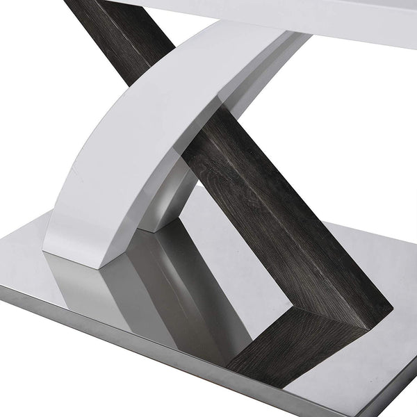 BASEL High Gloss White Extendable 6 to 8 Seater Dining Table with Stainless Steel Base