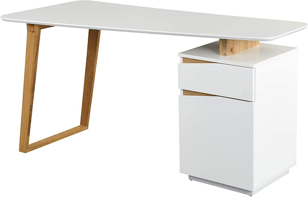 Soren Oak and White Desk with Cupboard