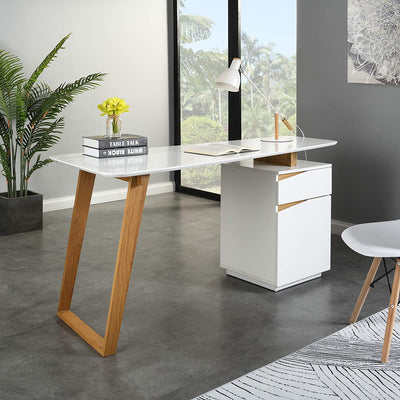 Soren Oak and White Desk with Cupboard