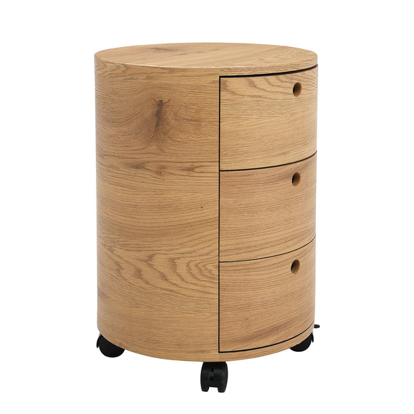 DOLIO Drum Chest 3 Drawer Nightstand in Oak