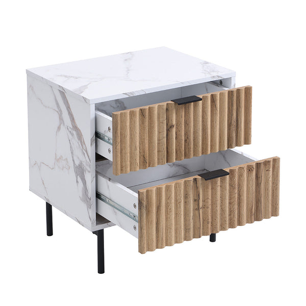 Aspen Oak and Marble Effect 2-Drawer Nightstand