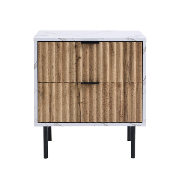 Aspen Oak and Marble Effect 2-Drawer Nightstand