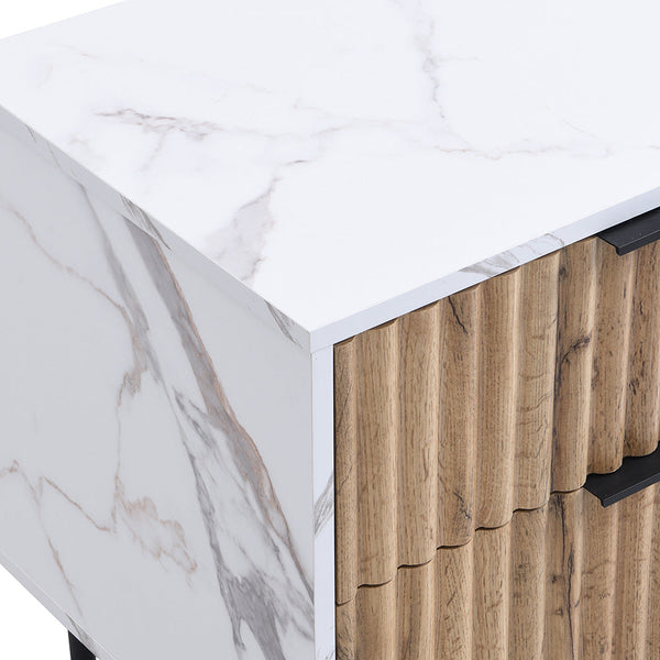 Aspen Oak and Marble Effect 2-Drawer Nightstand