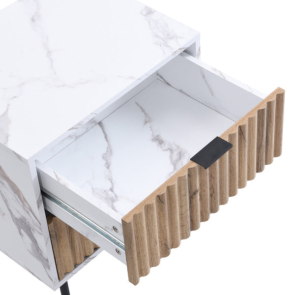 Aspen Oak and Marble Effect 2-Drawer Nightstand