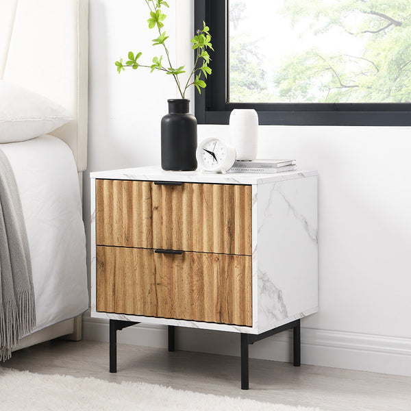 Aspen Oak and Marble Effect 2-Drawer Nightstand