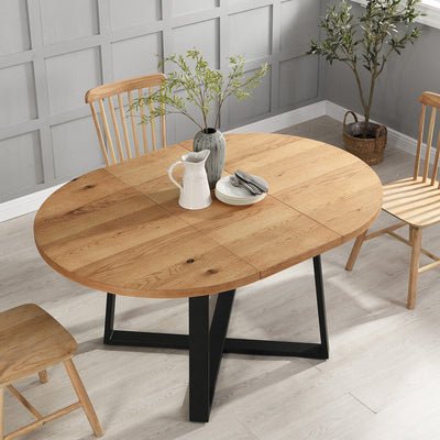 BERN Extending Round Dining Table with Metal Legs