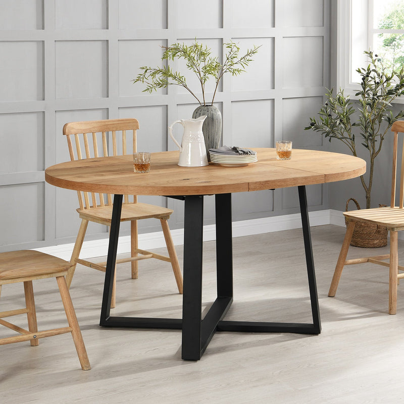 BERN Extending Round Dining Table with Metal Legs