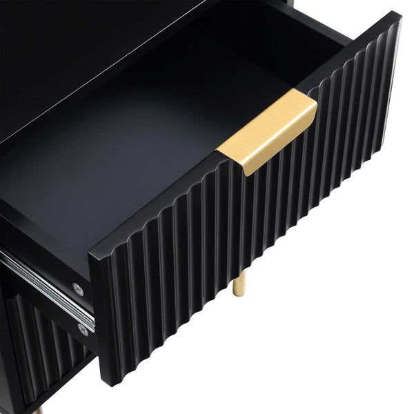 Richmond Ridged 2 Drawer Nightstand, Matte Black