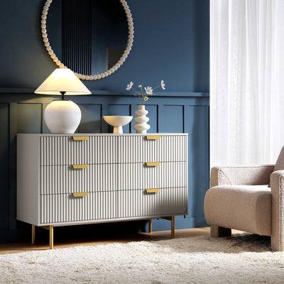 Richmond Ridged Wide 6 Drawer Dresser, Matte Taupe