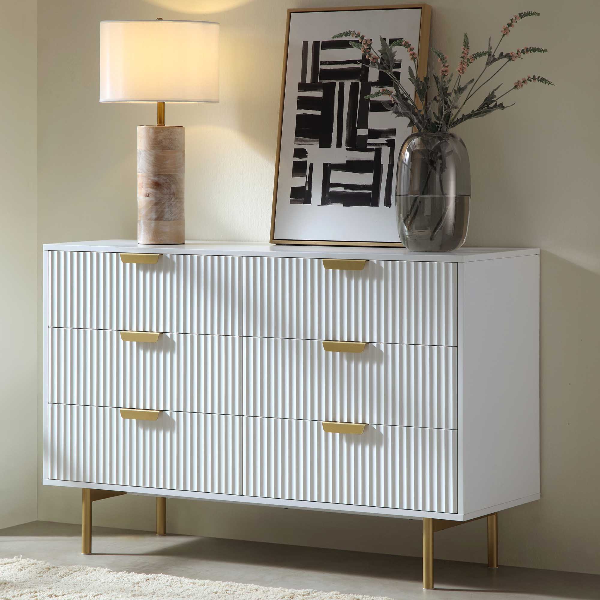 Richmond Ridged Wide 6 Drawer Dresser, Matte White - daals - Cabinets & Chests Richmond Ridged Wide 6 Drawer Dresser, Matte White - daals - Cabinets & Chests