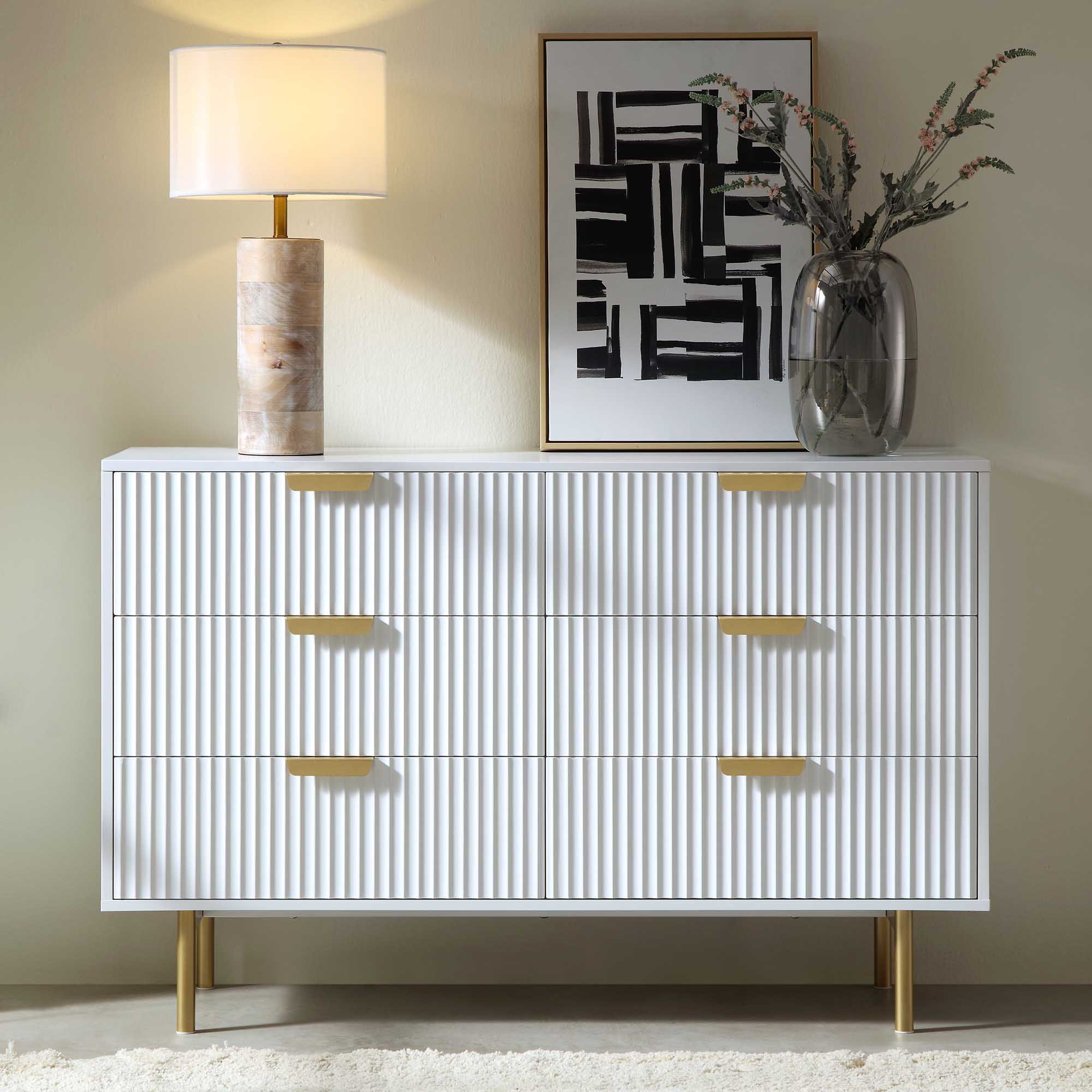 Richmond Ridged Wide 6 Drawer Dresser, Matte White - daals - Cabinets & Chests Richmond Ridged Wide 6 Drawer Dresser, Matte White - daals - Cabinets & Chests