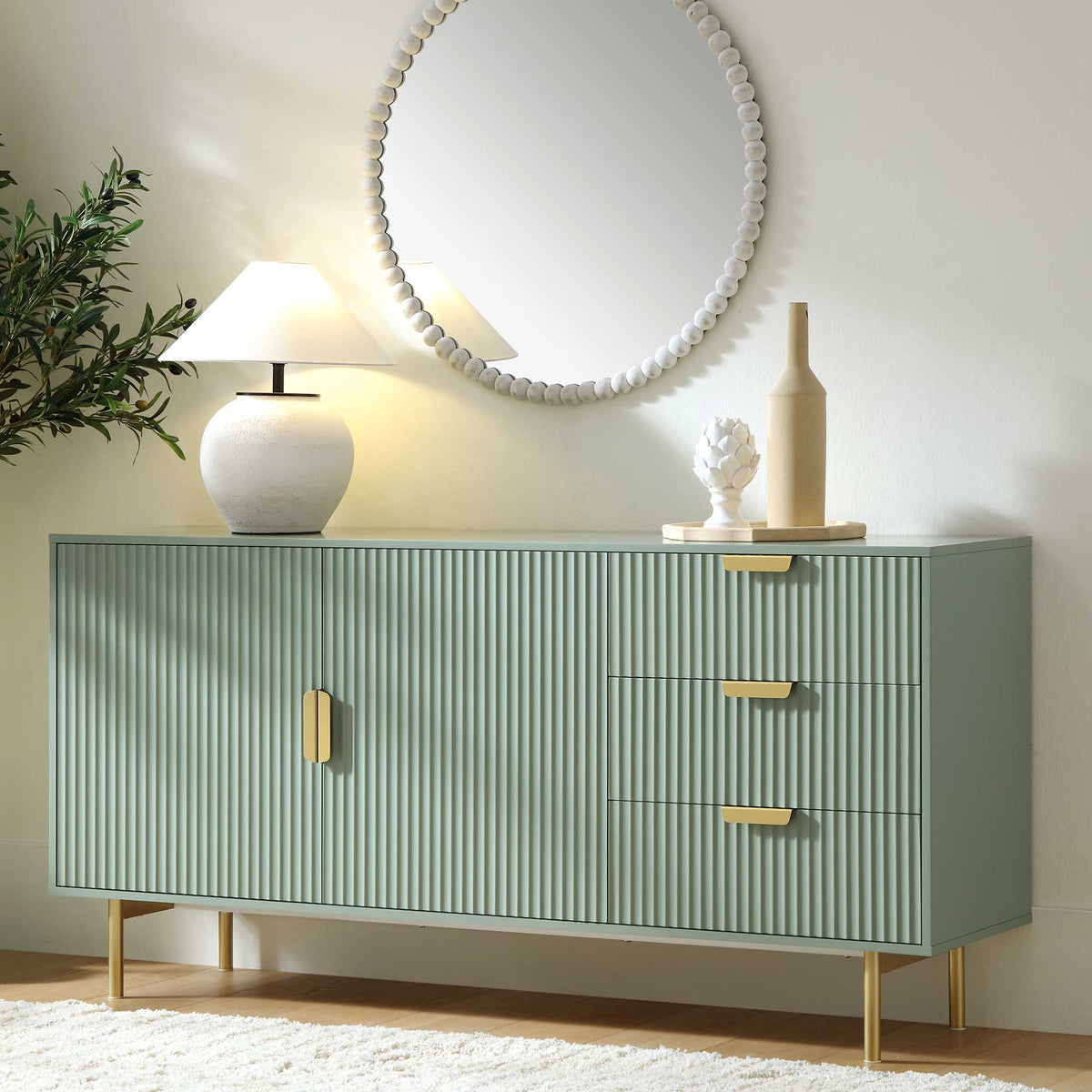 Richmond Ridged Large Sideboard, Matte Sage Green