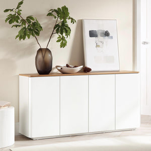 Agnes Curved Edge 59 in. Wide Sideboard, Off-White with Oak Top