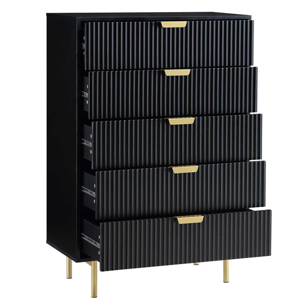 Richmond Ridged 5 Drawer Dresser, Matte Black