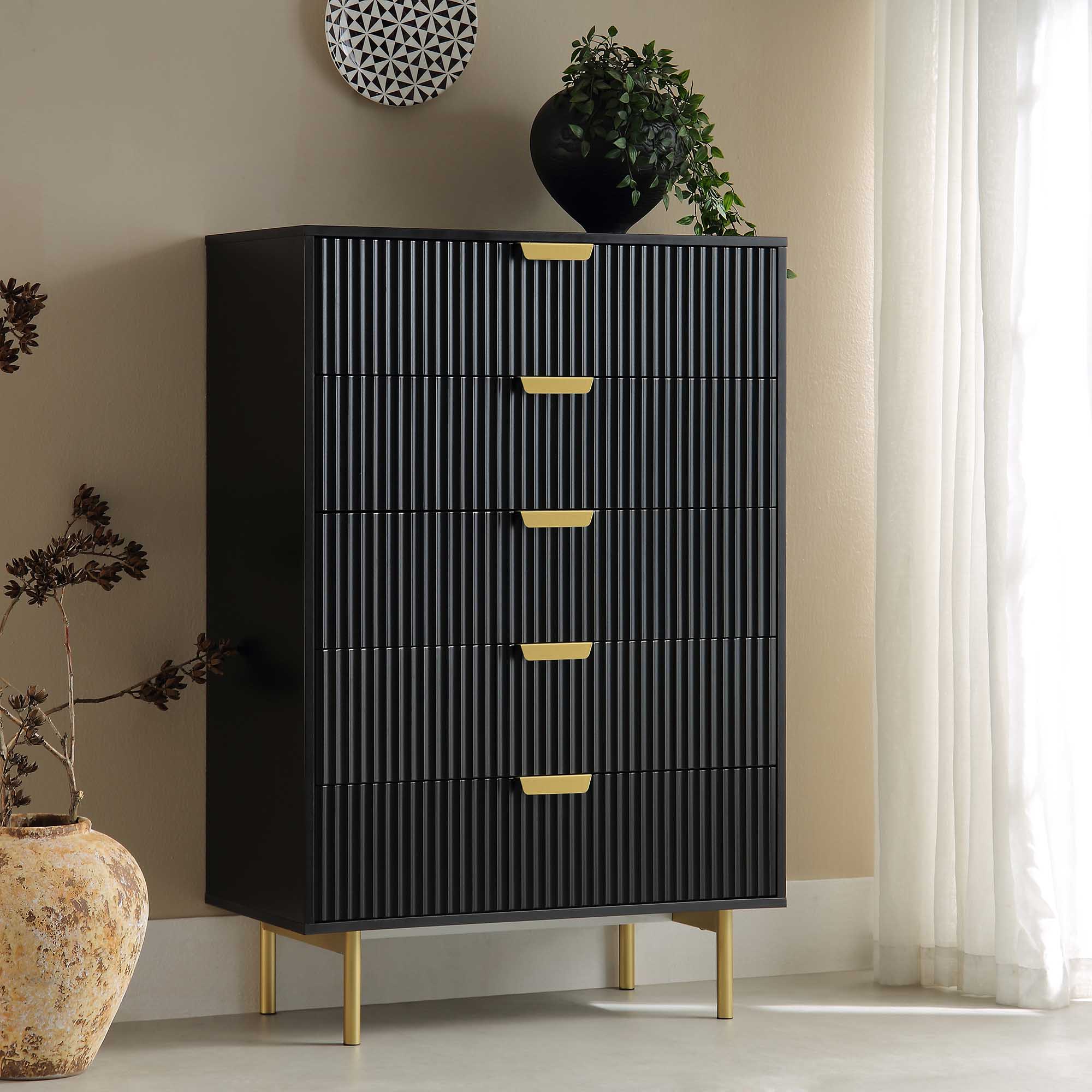 Richmond Ridged 5 Drawer Dresser, Matte Black | daals.com Richmond Ridged 5 Drawer Dresser, Matte Black | daals.com