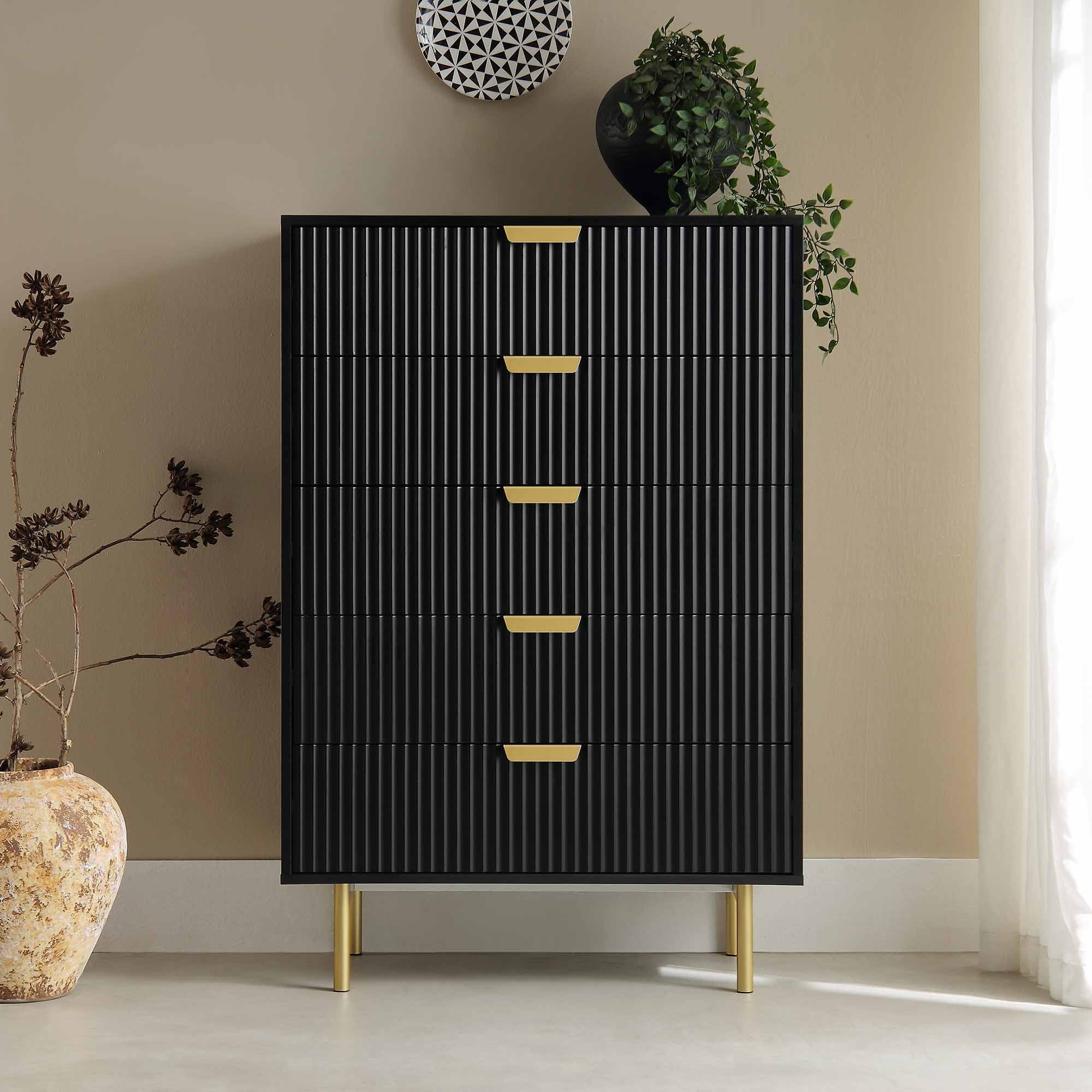 gold and black dresser Free Shipping! CASTLE PLACE Glam 6-Drawer Dresser Black with Gold Handles Bedroom Storage