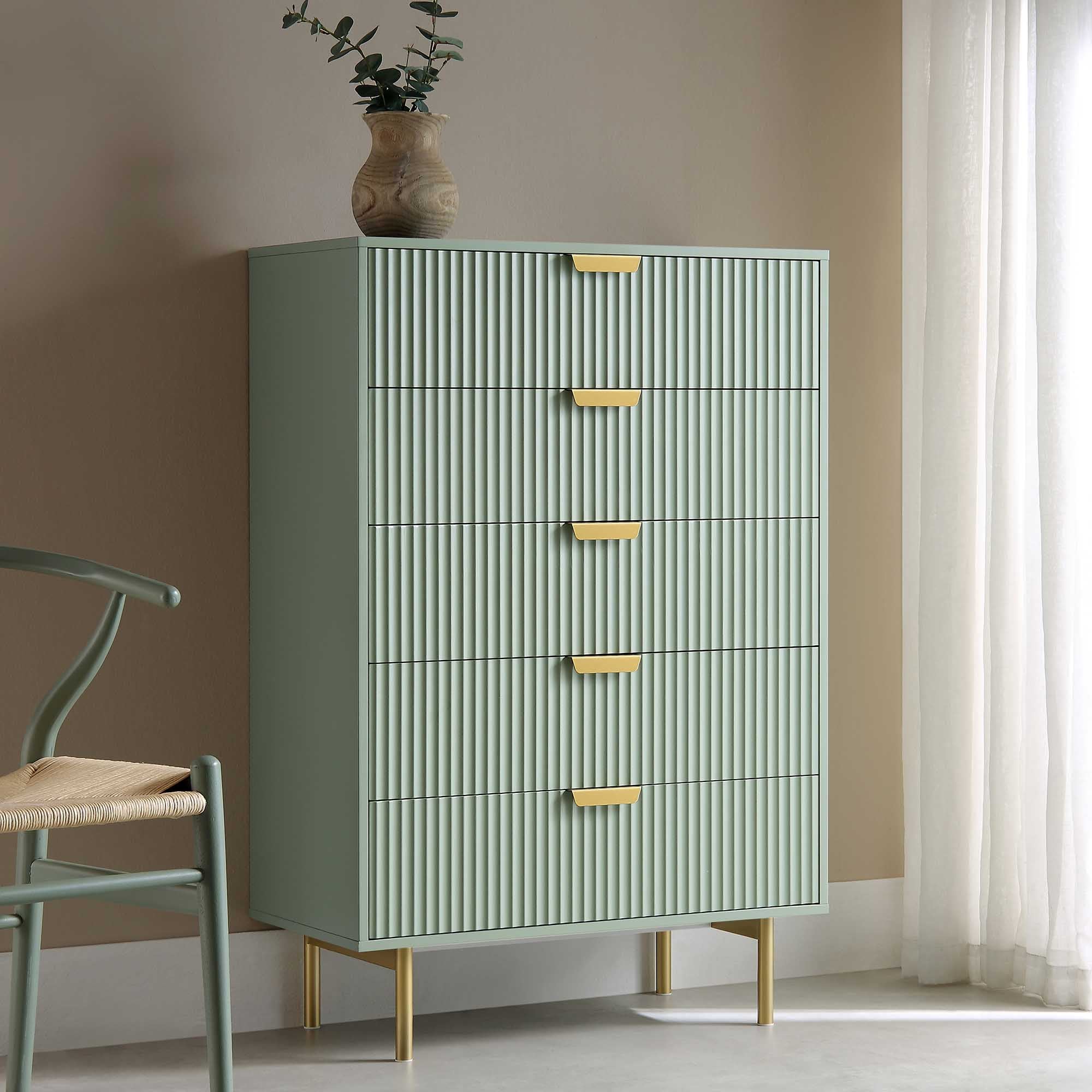 Richmond Ridged 5 Drawer Dresser, Matte Sage Green
