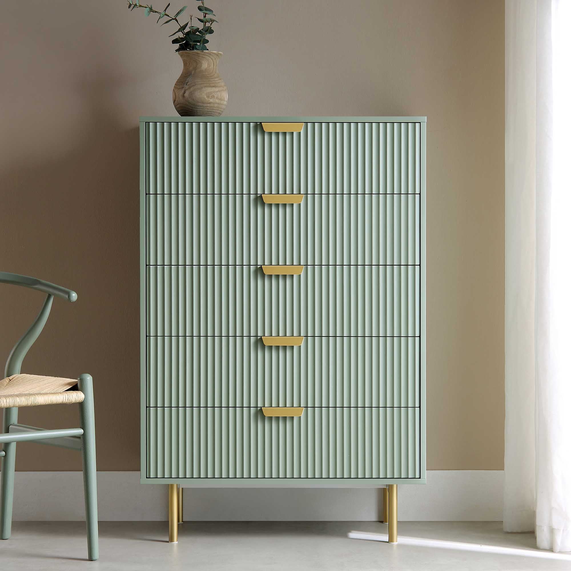 Richmond Ridged 5 Drawer Dresser, Matte Sage Green Richmond Ridged 5 Drawer Dresser, Matte Sage Green