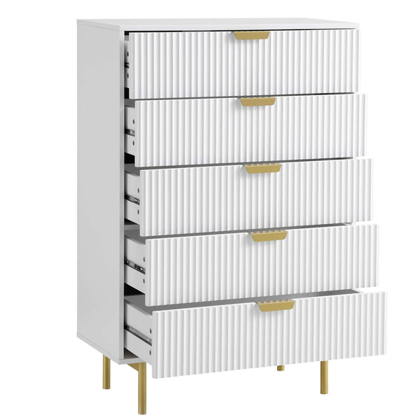 Richmond Ridged 5 Drawer Dresser, Matte White