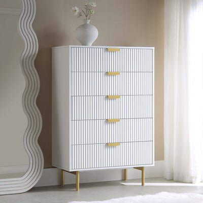 Richmond Ridged 5 Drawer Dresser, Matte White