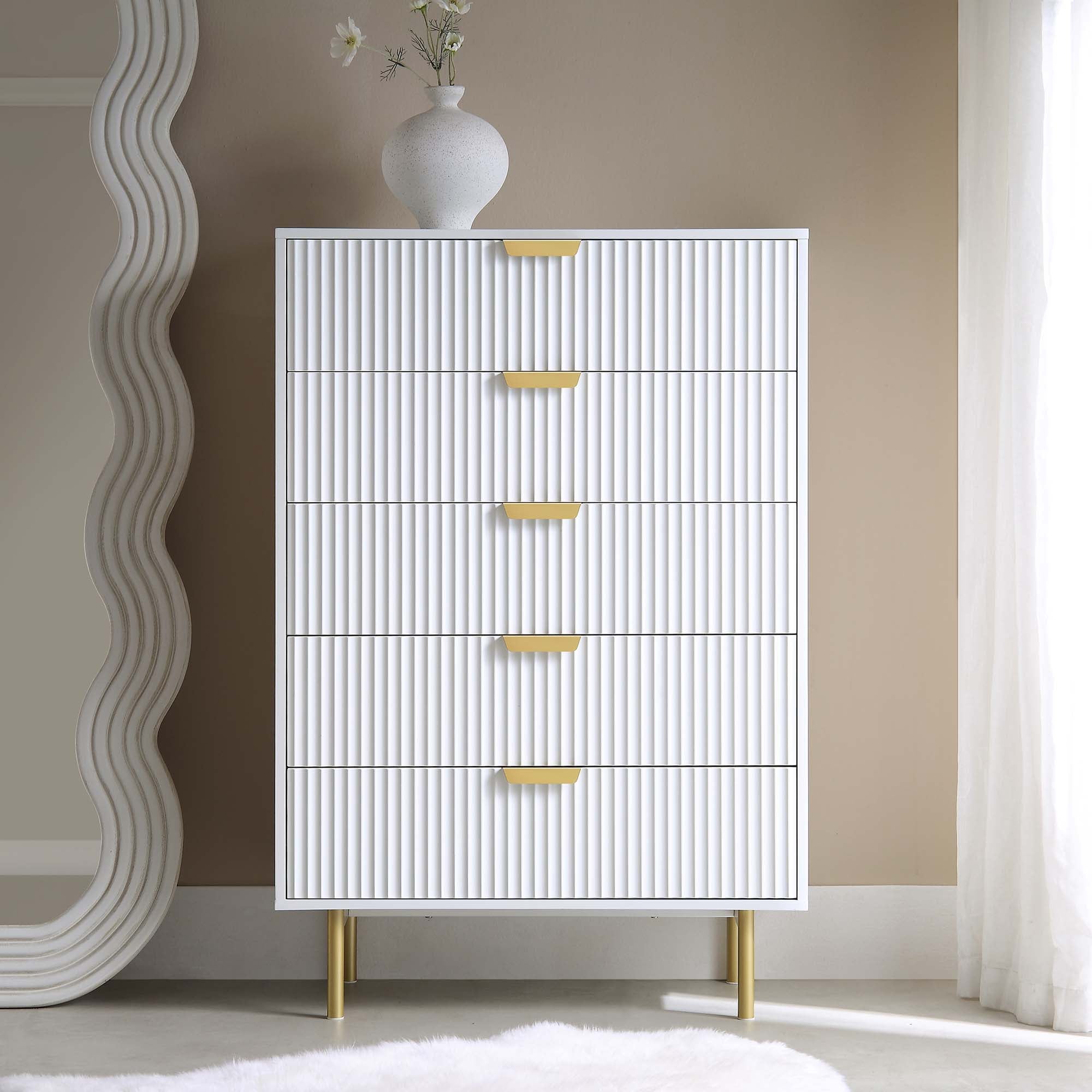 Richmond Ridged 5 Drawer Dresser, Matte White Richmond Ridged 5 Drawer Dresser, Matte White