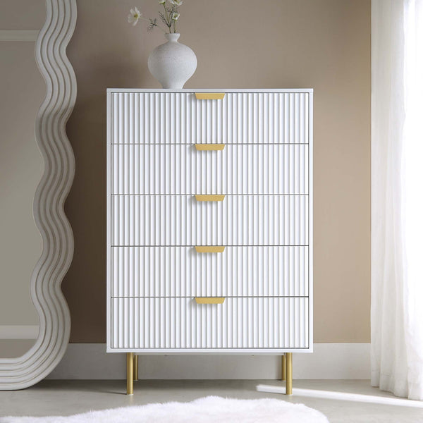 Richmond Ridged 5 Drawer Dresser, Matte White