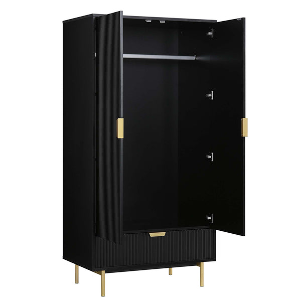 Richmond Ridged Double Closet with Drawer, Matte Black