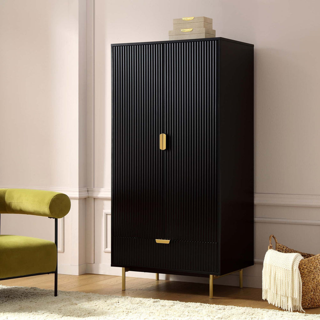 Richmond Ridged Double Closet with Drawer, Matte Black | daals.com