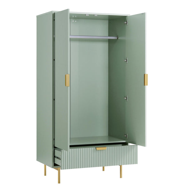 Richmond Ridged Double Closet with Drawer, Matte Sage Green