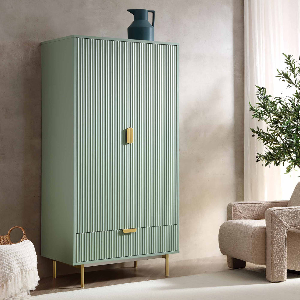 Richmond Ridged Double Closet with Drawer, Matte Sage Green | daals.com