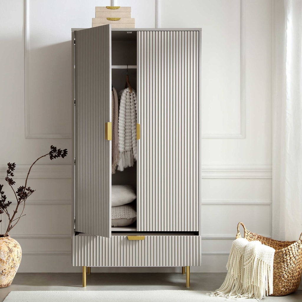 Richmond Ridged Double Closet with Drawer, Matte Taupe | daals.com