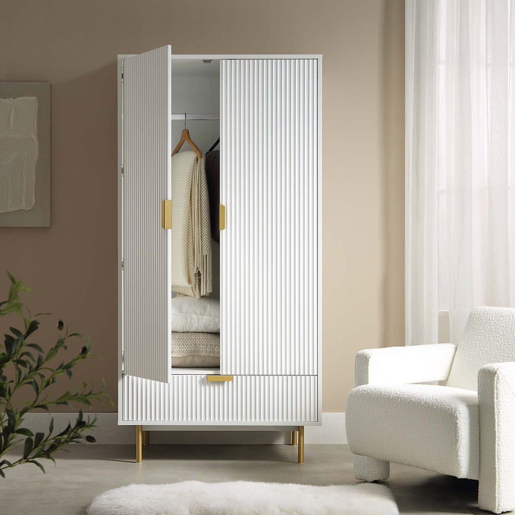 Richmond Ridged Double Closet with Drawer, Matte White | daals.com
