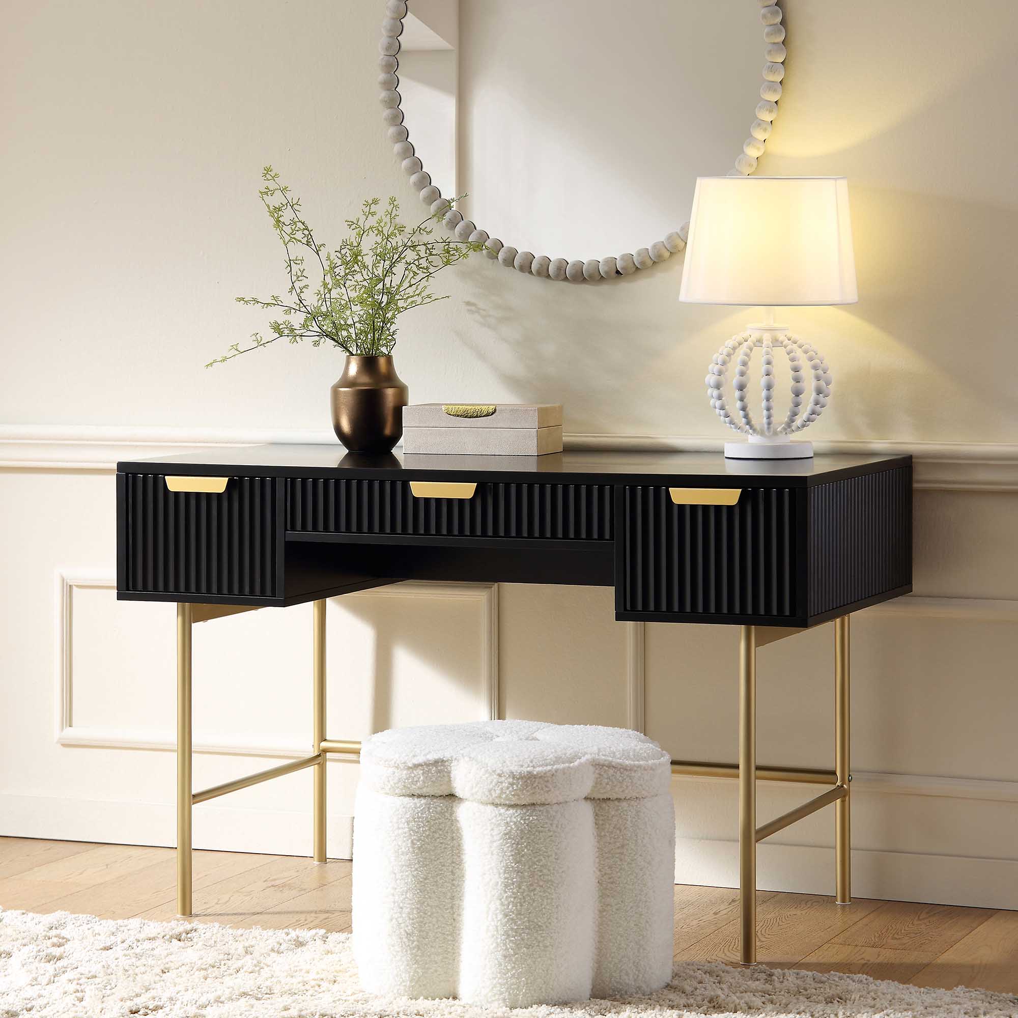 Richmond Ridged Vanity Table, Matte Black - daals - Dressing Tables Richmond Ridged Vanity Table, Matte Black - daals - Dressing Tables