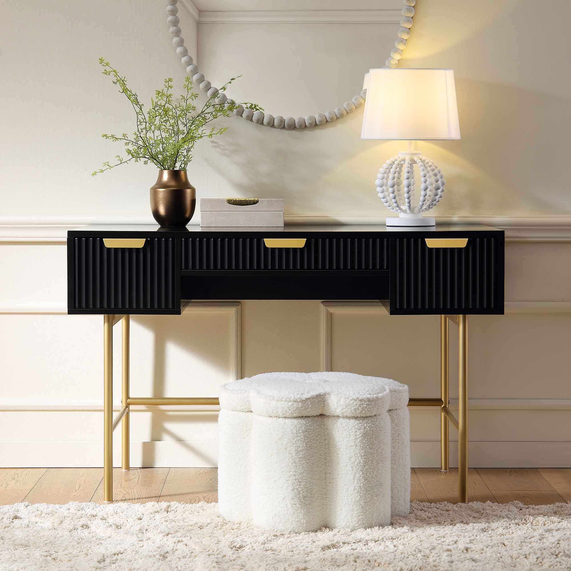 Richmond Ridged Vanity Table, Matte Black - daals - Dressing Tables Richmond Ridged Vanity Table, Matte Black - daals - Dressing Tables
