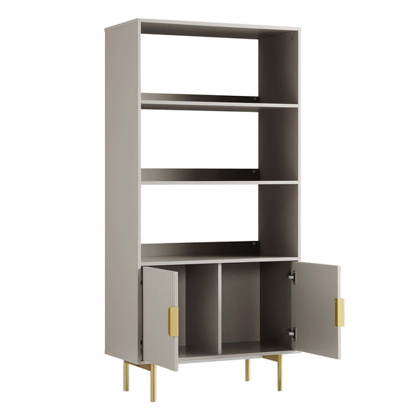 Richmond Ridged Tall Bookcase with Doors, Matte Taupe