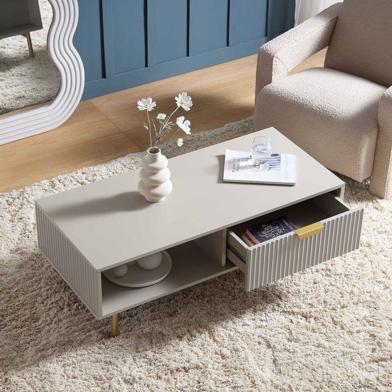 Richmond Ridged Coffee Table with Drawer, Matte Taupe