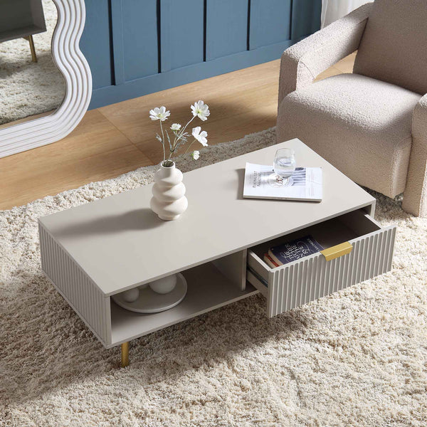 Richmond Ridged Coffee Table with Drawer, Matte Taupe