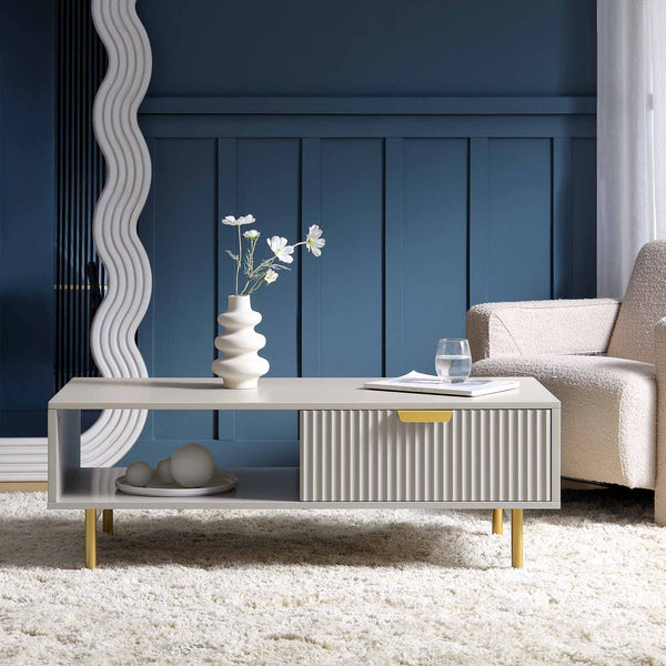 Richmond Ridged Coffee Table with Drawer, Matte Taupe