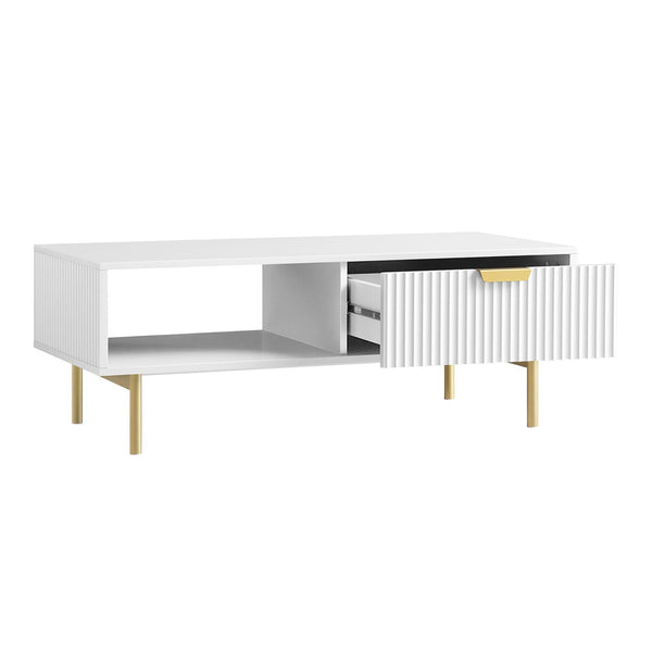 Richmond Ridged Coffee Table with Drawer, Matte White