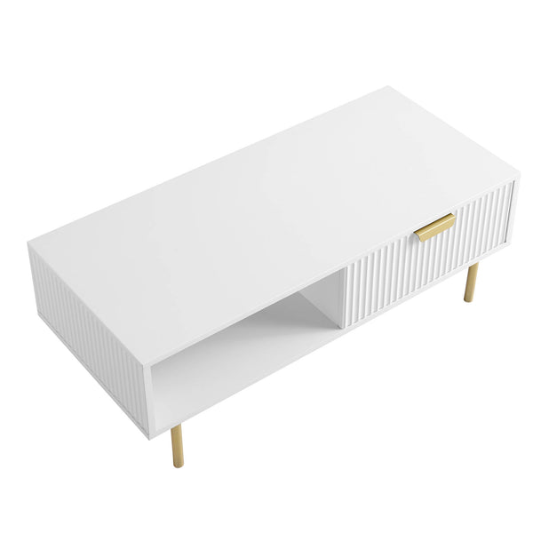 Richmond Ridged Coffee Table with Drawer, Matte White